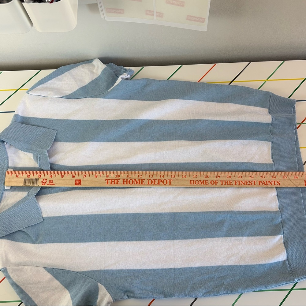 Coofandy Vertical Stripe Polo Shirt in Light Blue & White size Large casual - Picture 7 of 10